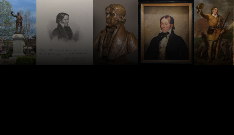 Collage of images of David Crockett.
