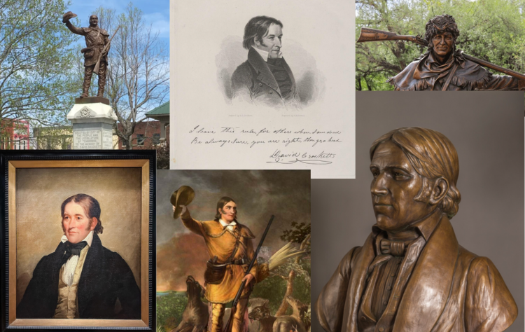 Collage of images of David Crockett.